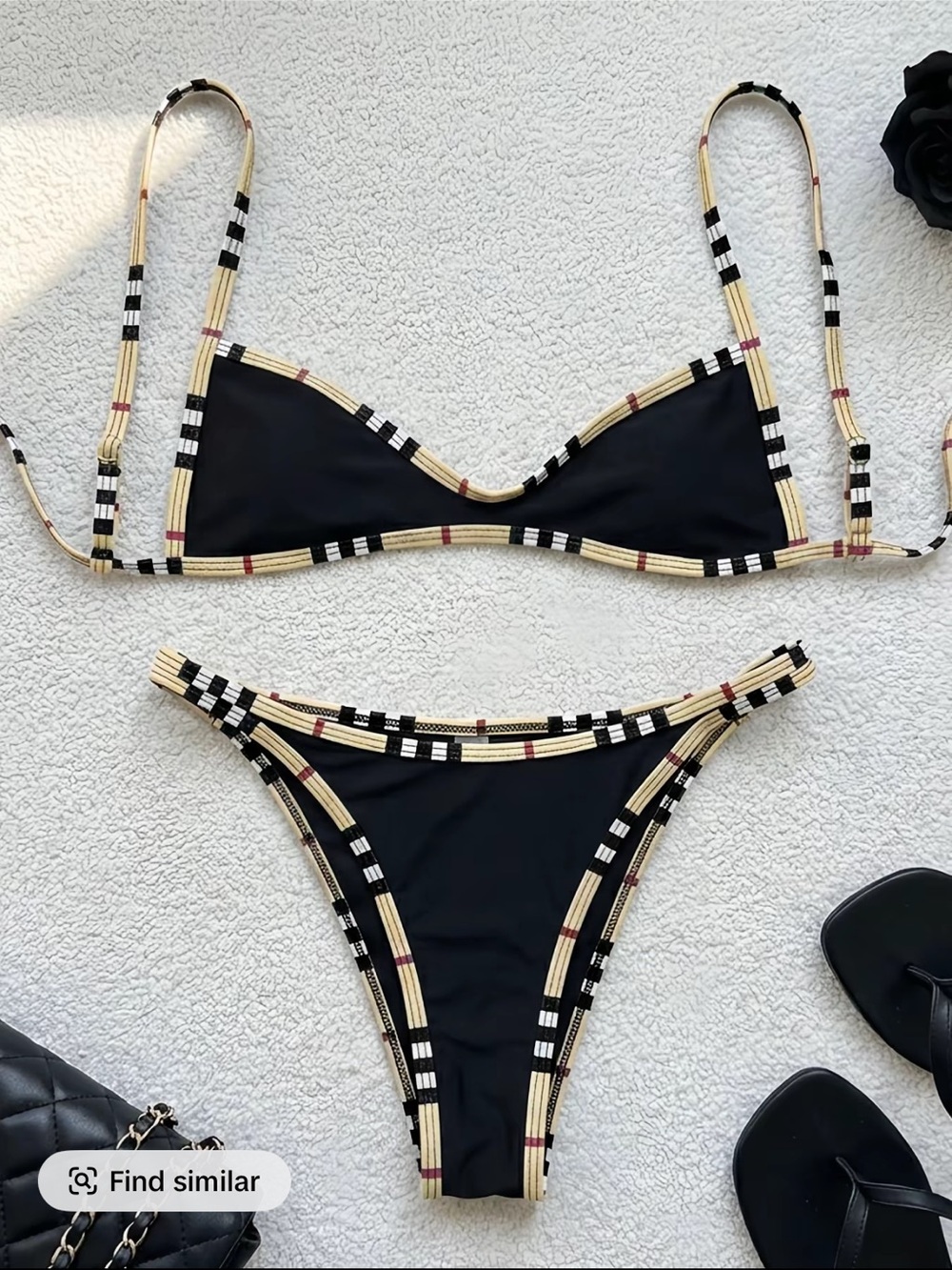 Black Plaid Inspired Bikini Size XS - Picture 2 of 2
